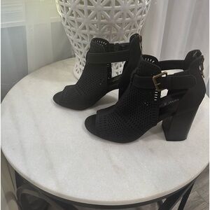 Parker and Sky Black Perforated Ankle Boots Open Toe Chunky